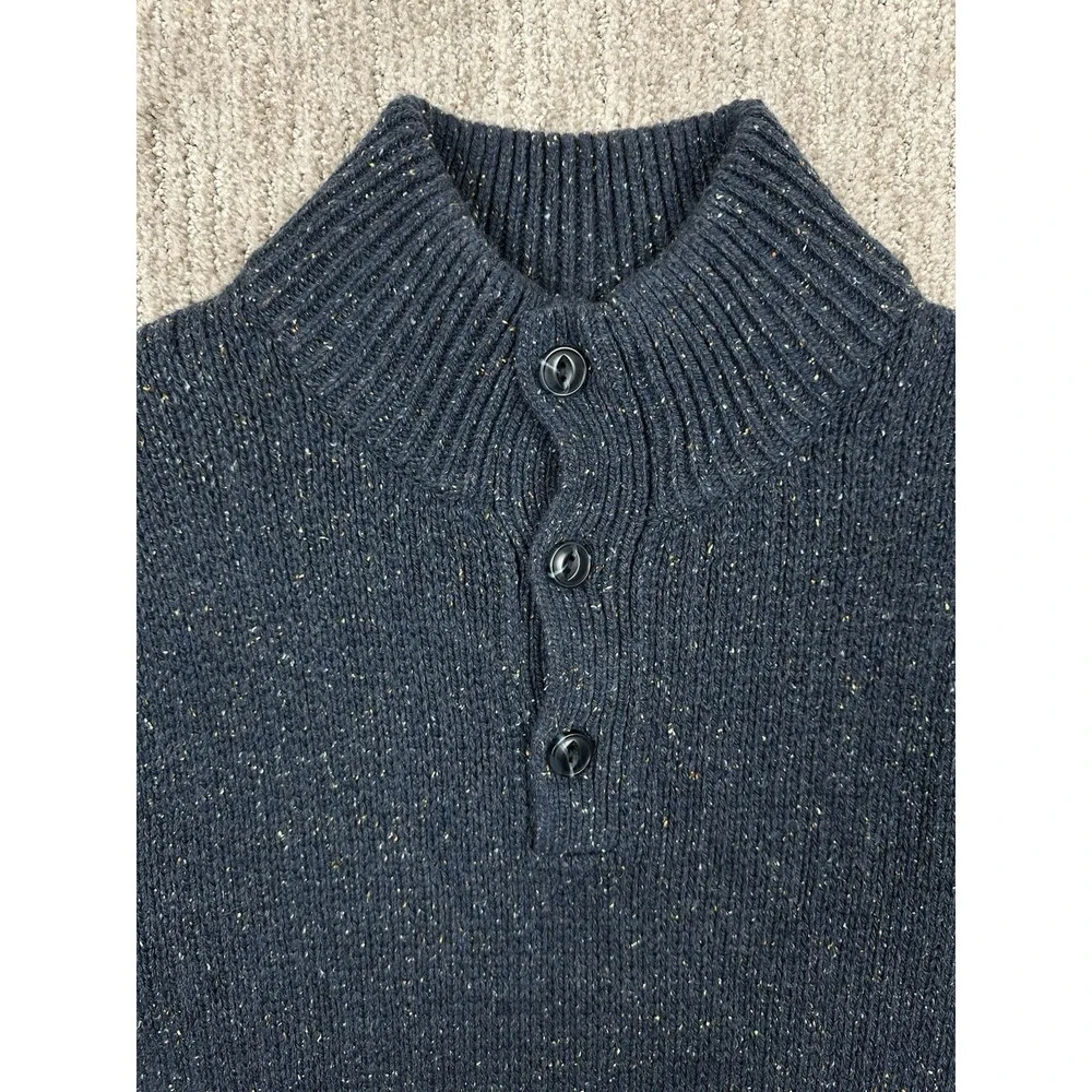 Patagonia Recycled Wool Silk Blend Button Henley Sweater Mens Med Speckled Blue